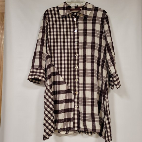 Soft Surroundings Huntleigh Plaid Gingham Asymmetrical Twill Tunic Size Medium - Picture 2 of 12